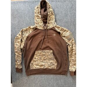 Ariat Mens Hoodie Sweatshirt L Brown Digital Camo American Flag Pullover